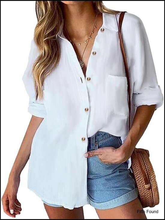 Tops - Linen Button Down Shirt Long Sleeve Cotton Blouse Loose Fit Collared Gauze Top